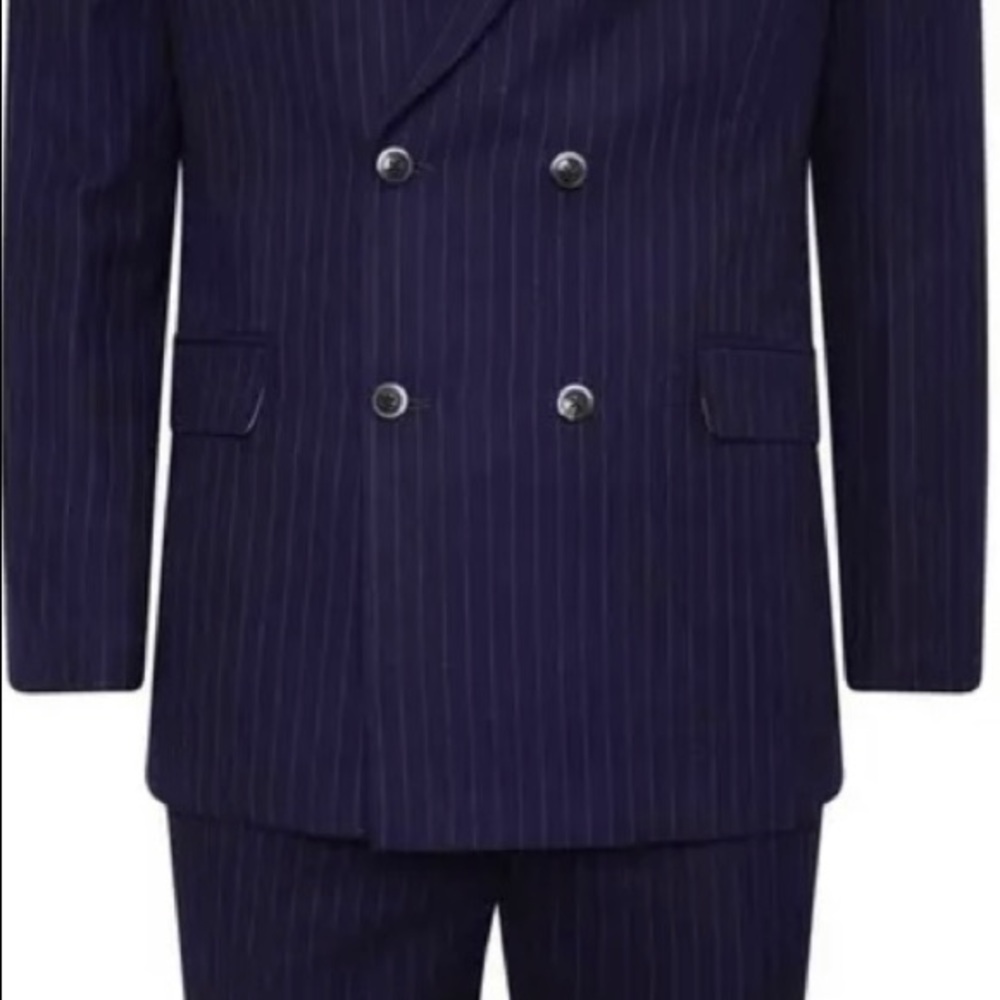 Harry Brown Two Piece Slim Fit Double-Breasted Suit in Blue Pinstripe 36x42 NWT